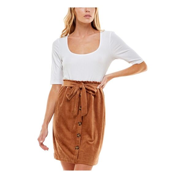 ULTRA FLIRT Dresses & Skirts - ULTRA FLIRT Womens Tie Button Elastic Waist Short Sleeve Sheath Dress